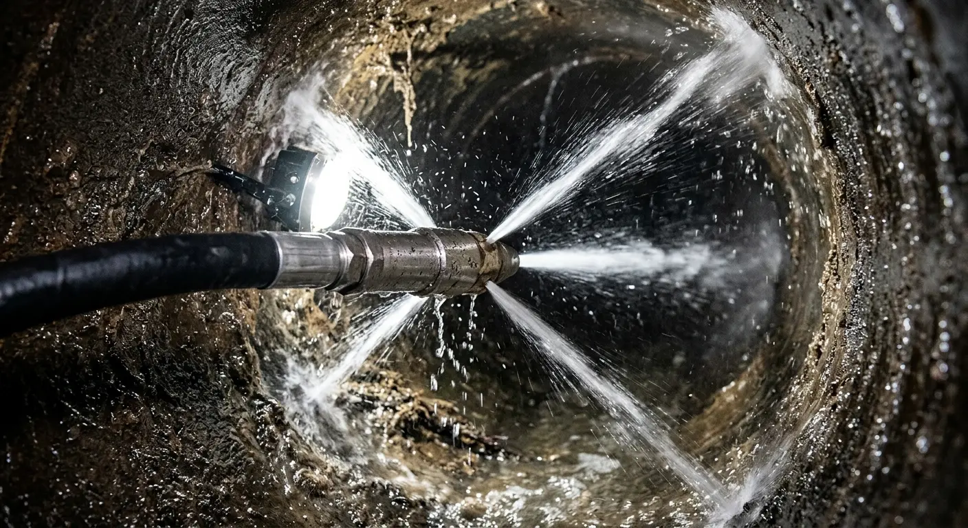 High-pressure hydro jetting nozzle cleaning sewer pipe for Trenchless Sewer Repair in Alamosa